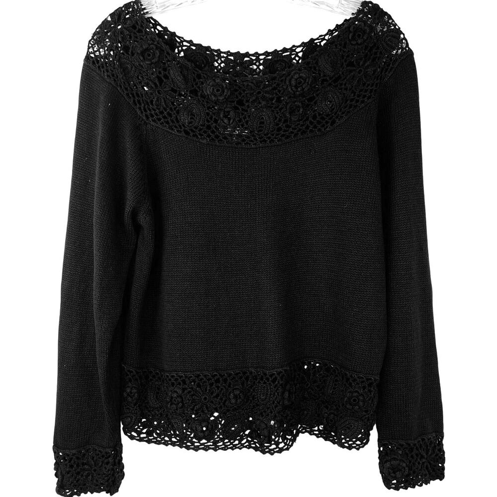 Hunters Run Vintage Women's Black Blouse Open-Knit Crochet Black Academia Size M